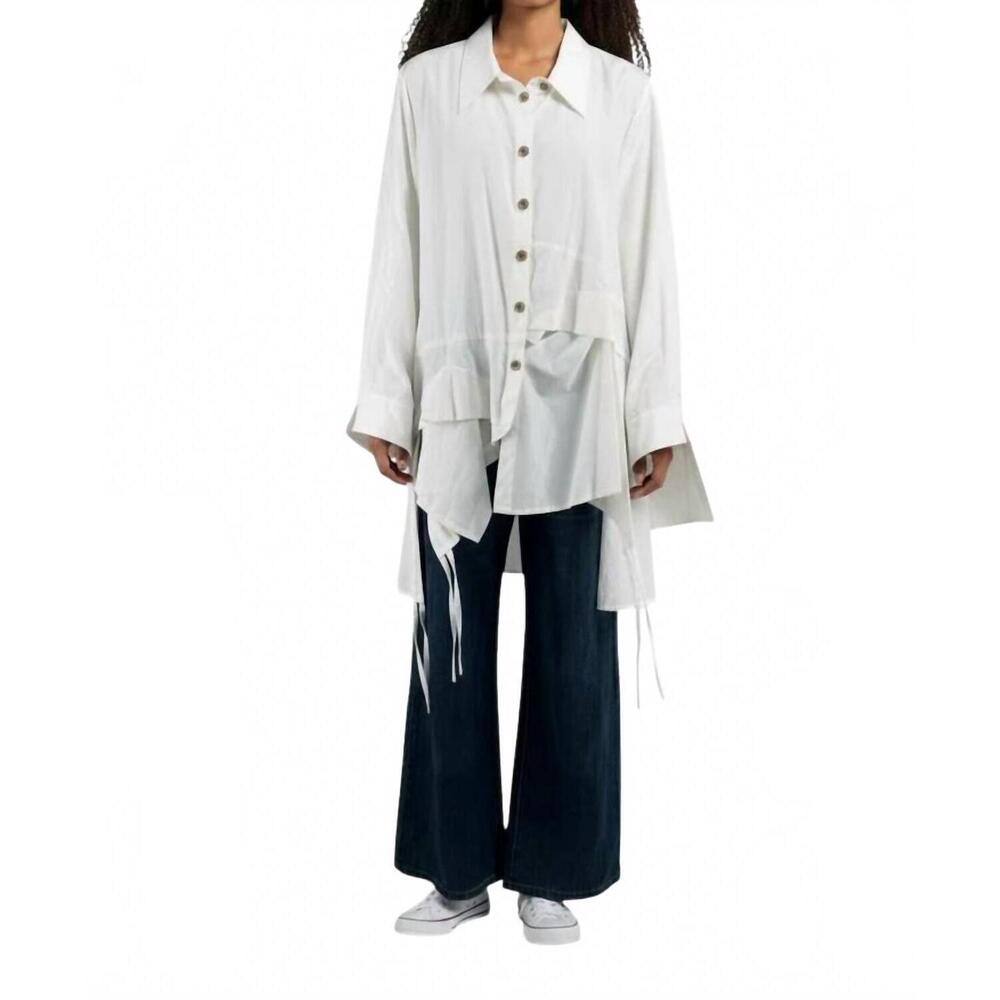 NEW TRELISE COOPER tuckered out ruffled button up top in white